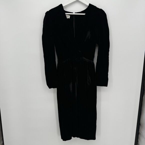 Tanner Vintage Black Velvet Long Sleeve Formal Dress Size 6 Evening - Picture 1 of 13